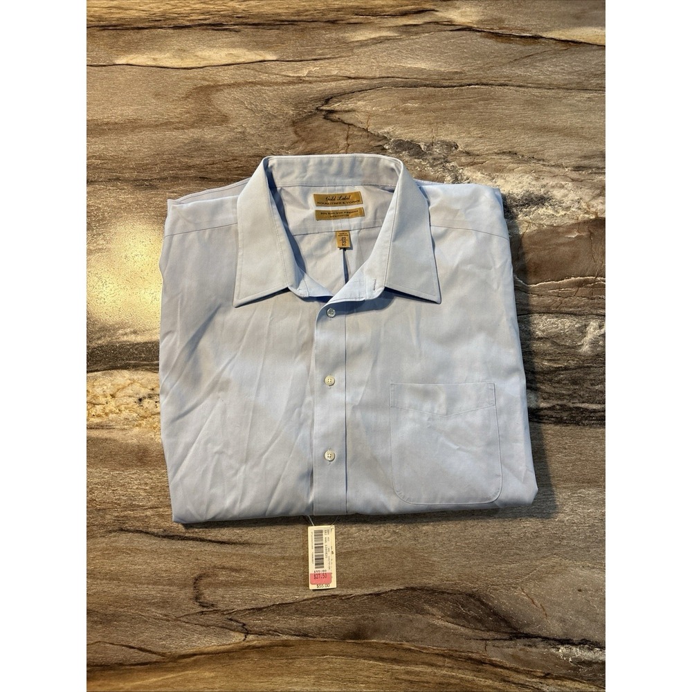 Gold Label Roundtree & Yorke Blue Shirt Mens 20/35 Tall White Button-Up NWT